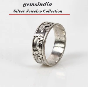Anillo clásico de plata de ley 925 tallado a mano unisex anillo para el pulgar tamaño ~ 8 EE. UU. - Imagen 1 de 9