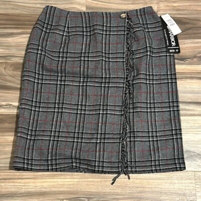 Falda lápiz vintage Sag Harbor gris a cuadros envolvente mezcla de lana para mujer talla 12” Foto 1 de 4
