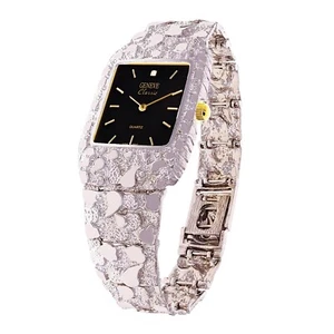 925 Sterling Silver Nugget Link Bracelet Geneve with Diamond Watch 8.5-9" 53gram - Picture 1 of 4