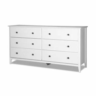 Modern Farmhouse Double 6 Drawer Dresser Chest of Drawers Bedroom Solid Wood WHT - Image 1 of 4