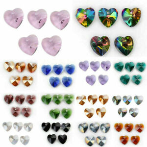 Glass Loose Crystal Spacer Jewelry Charms Pendant Heart 14mm Beads Faceted 10pcs