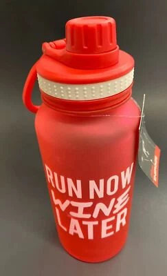 Run Now Wine Later 36oz Frosted Sports Water Bottle Gym Workout Athletic Red - Image 1 of 4