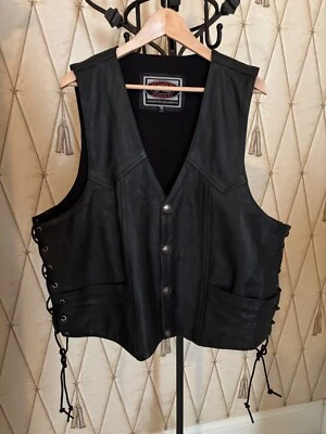 Chaleco de cuero River Road para motocicleta con cordones laterales y broches de presión de níquel búfalo - 3XL Foto 1 de 4