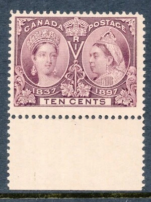Canada 57 F Unused 10c brown violet QV 1897 Jubilee single, bottom margin CV $75 - Image 1 of 2