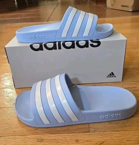 Adidas Adilette Aqua Slides Woman’s Size 8 Light Blue & White Stripes Slip-On - Picture 1 of 6