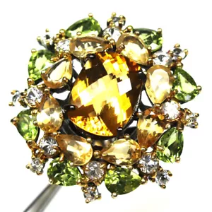 925 Argento 12 x 16 MM Giallo Citrino, Peridoto E Topazio Gioielli Misura Anello - Foto 1 di 4