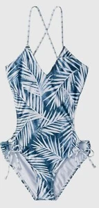 $306 Splendid Swimwear Girls Blue Quick Dry Palm-Print One-Piece Swimsuit Size 8 - Picture 1 of 1