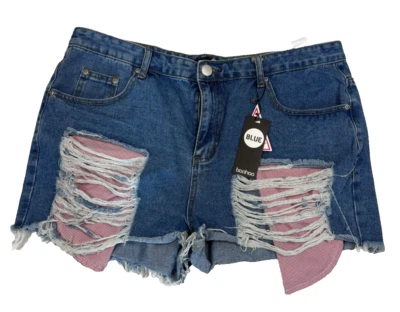 Pantalones Cortos Boohoo Azul Denim Daisy Exposed Distressed Para Mujer 14 38x3 NUEVO Foto 1 de 4