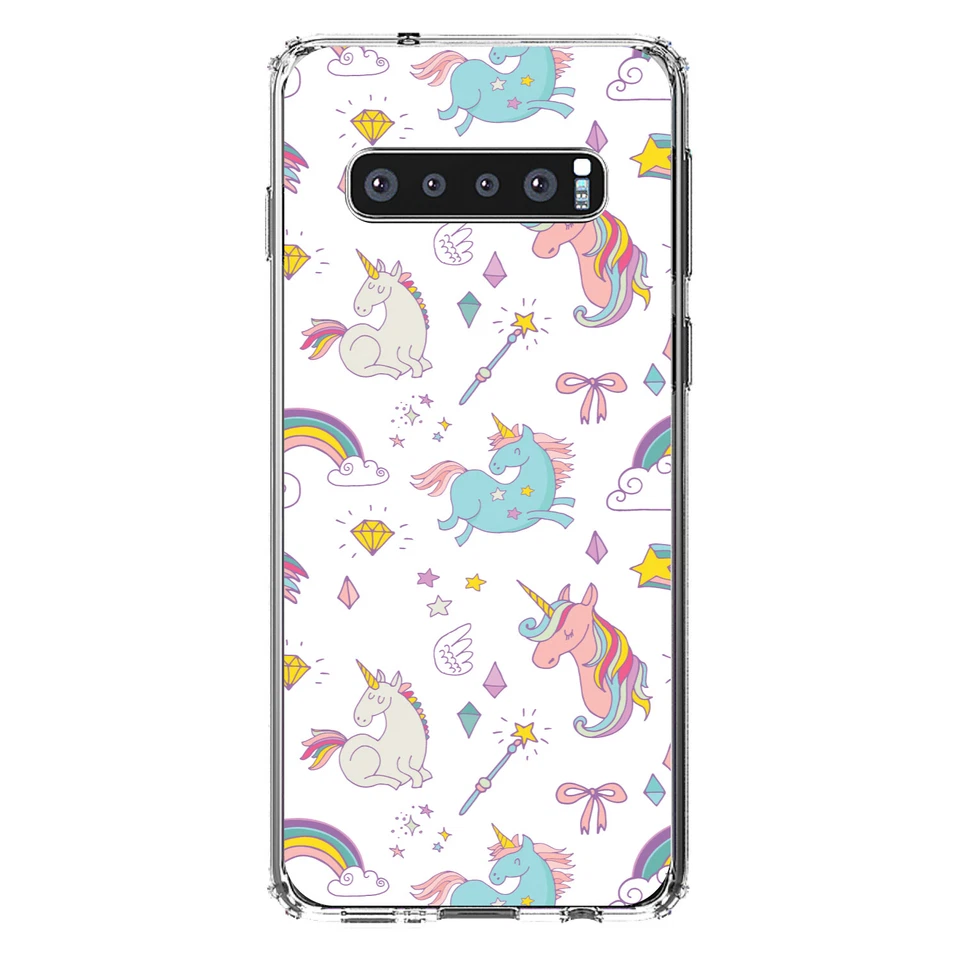 Funda Transparente para Galaxy S (Elige Modelo) Unicornio Varita Arco Iris Blanca Foto 1 de 1