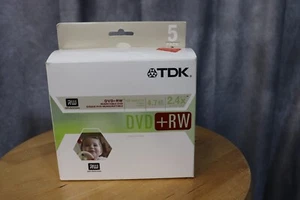 TDK DVD+RW 2.4X 4.7 GB 120 Min 5 Pack Jewel Cases - Afbeelding 1 van 3