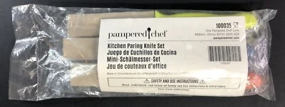 Pampered Chef 100035 Kitchen Paring Knife Set of 3 Blue Orange Green Quickut - Image 1 of 4
