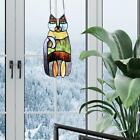 Window Panel Stained Glass Purple Crazy Cat Whimsical Sun Catcher 21 in. Chain