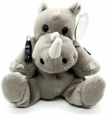 Bolsa de frijoles de rinoceronte negro Coca-Cola Rhiny Tanzania peluche #0232 Foto 1 de 4