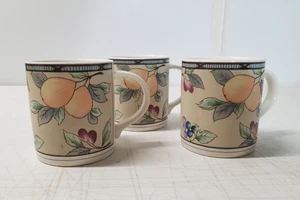 Set of 3 Mikasa Intaglio Garden Harvest Coffee Mugs 15 oz Fruit Leaves 3696 - Picture 1 of 7
