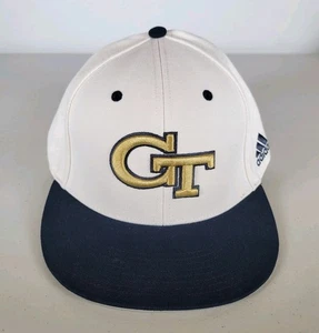 Georgia Tech Yellow Jackets Fitted Hat Cap White Blue Adidas Sz 7 1/2 - Picture 1 of 15