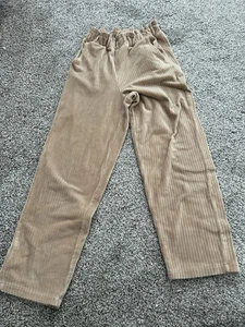 Zara Mädchen Hose Größe 9 weites Bein gerippt braun beige Pull On Paperbag Taille - Bild 1 von 5