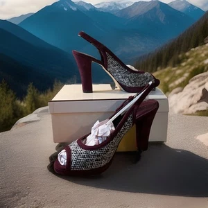Coach Damen-Slingback-Pump 7,5 Lorilee burgunderfarben/schwarz/weiß Tweed A3145 NEU - Bild 1 von 8