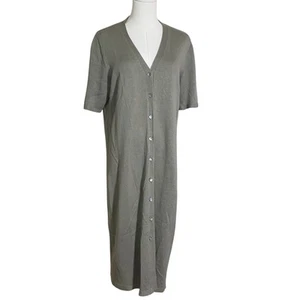 J. Jill Button Front Sweater Dress Womens Medium Sage Short Sleeve Linen - Picture 1 of 6