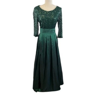 Jessica Howard Green Sequin Taffeta Long Dress Party Formal Evening Gown Size 12 - Image 1 of 4
