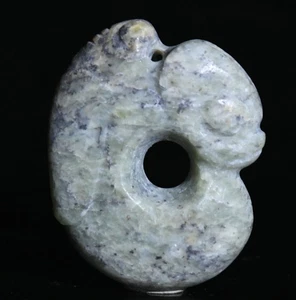 2.3''Hongshan Culture Old Jade Yu Pig Loong Fetus Dragon Hook Amulet Pendant - Picture 1 of 8