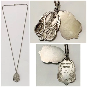 Vintage Sterling Silver St Christopher Protect Us 3-Way Slide Medal Necklace 20” - Picture 1 of 12