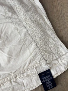 Vintage Ralph Lauren KING Flat Sheet Ivory Embroidered Crochet Cotton - Picture 1 of 10