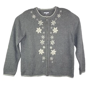 Croft & Barrow Cardigan Sweater Gray Size XL Snowflake Beaded Long-Sleeve Zip-Up - Picture 1 of 9