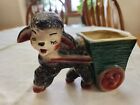Very Cute Vintage Black Lamb With Wagon Cart Small Planter