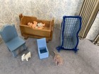 Dollhouse 1:12 baby Rocking Crib with vintage baby And Accessories in Blue