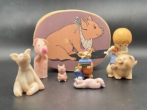 Vintage Pigs Lot Of 7 - Figurines Trinket Box Finger Puppet Collectibles