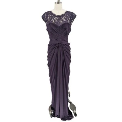 Adrianna Papell Lace Pleated Maxi Dress Purple 4 evening gala black tie preppy - Image 1 of 4