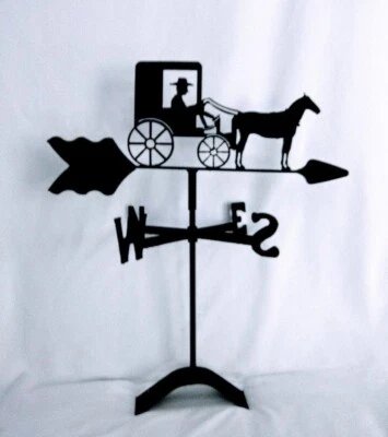 amish horse and buggy roof mount weathervane black wrought iron made in usa - Image 1 of 2
