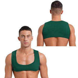 Mens Tank Tops Low Scoop Neck Sportwear Stretchy Crop Top Pole Dance Vest Yoga - Picture 1 of 156
