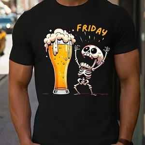 Fridan Skull Print Fashion T-shirt, Round Neck Short Sleeved Top, Patterned T-sh - Picture 1 of 6