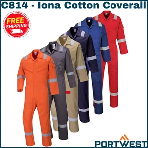 Portwest Mens Iona Cotton Hi Vis Coverall Overall Student Safety Work Boilersuit - Picture 1 of 17