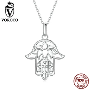 Collar Voroco S925 Plata Esterlina Mano Fátima Circonio Circonial Mujeres Fiesta Regalos Joyería - Imagen 1 de 12