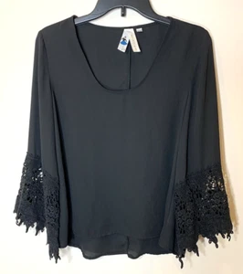 Society Girl Bluse Damen XS schwarz Chiffon Häkelspitze Boho Whimsigoth Fee - Bild 1 von 11