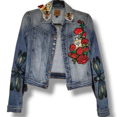 Rare Joe's Jeans Embroidered Denim Jacket XS - Unique Luxury, Vintage Roses,... - Image 1 of 4