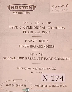 Norton 14", 16" 18" Type c Hi Swing Grinders, Instruction & Parts Manual 1960 - Picture 1 of 8