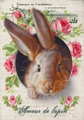 BÜGELBILD-Vintage-Shabby-Nostalgie-Hase-Ostern-3075 - Bild 1 von 2