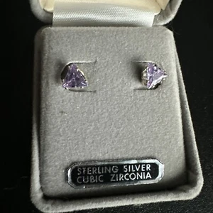 Sterling Silver Cubic Zirconia Solitaire Stud Earrings - Picture 1 of 8
