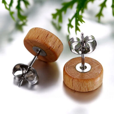 2шт мужчин женщин круглый деревянный гвоздики серьги проколотый винт назад 6 мм-12 мм - Изображение 1 из 4