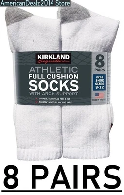 Kirkland Signature Men’s Athletic Sock 8 Pair Choose Color - Made in USA - NEW!! - Image 1 of 4