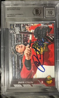 2015-16 Patrick Kane UD BlackHawks Card Becket Authentic auto Grade 10 - Image 1 of 2