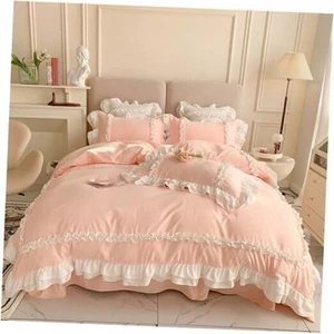 Girls Lace Bedding, Full Comforter Cover Set, Chic Ruffled Duvet Cover with 2 - Picture 1 of 7