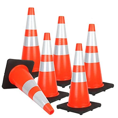 4PCS 28" Traffic Cones PVC Safety Road Parking Cones with Black Weighted Base W/ - Image 1 of 4