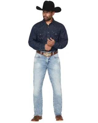 Jeans jeans Wrangler masculino retrô 77Mwz Jones lavagem leve slim bootcut stretch - - Imagem 1 de 4