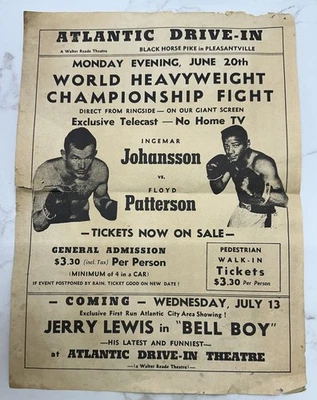 Vintage Floyd Patterson Fight Telecast-Atlantic Drive In-Pleasantville,NJ Poster - Image 1 of 4