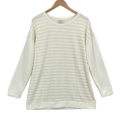 Suéter Liz Claiborne Mujer Grande Crema Dorado Rayas Metálicas Cuello Redondo Pullover Foto 1 de 4