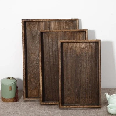 Solid Wood Serving Tray with Hollow Handles and Iron Corners for Home Use - Image 1 of 4